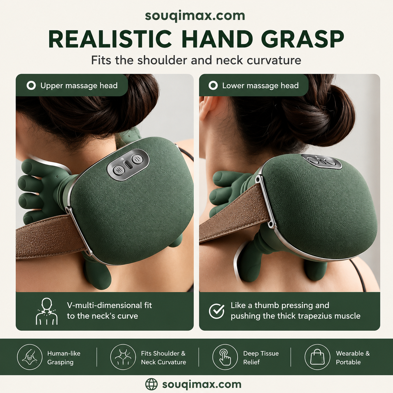 Souqimax™ 3D Deep-Tissue Dual-Palm Portable Neck & Shoulder Massager with Heat