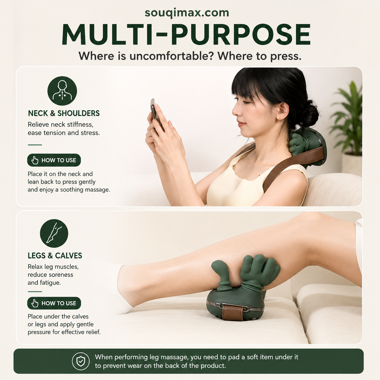 Souqimax™ 3D Deep-Tissue Dual-Palm Portable Neck & Shoulder Massager with Heat